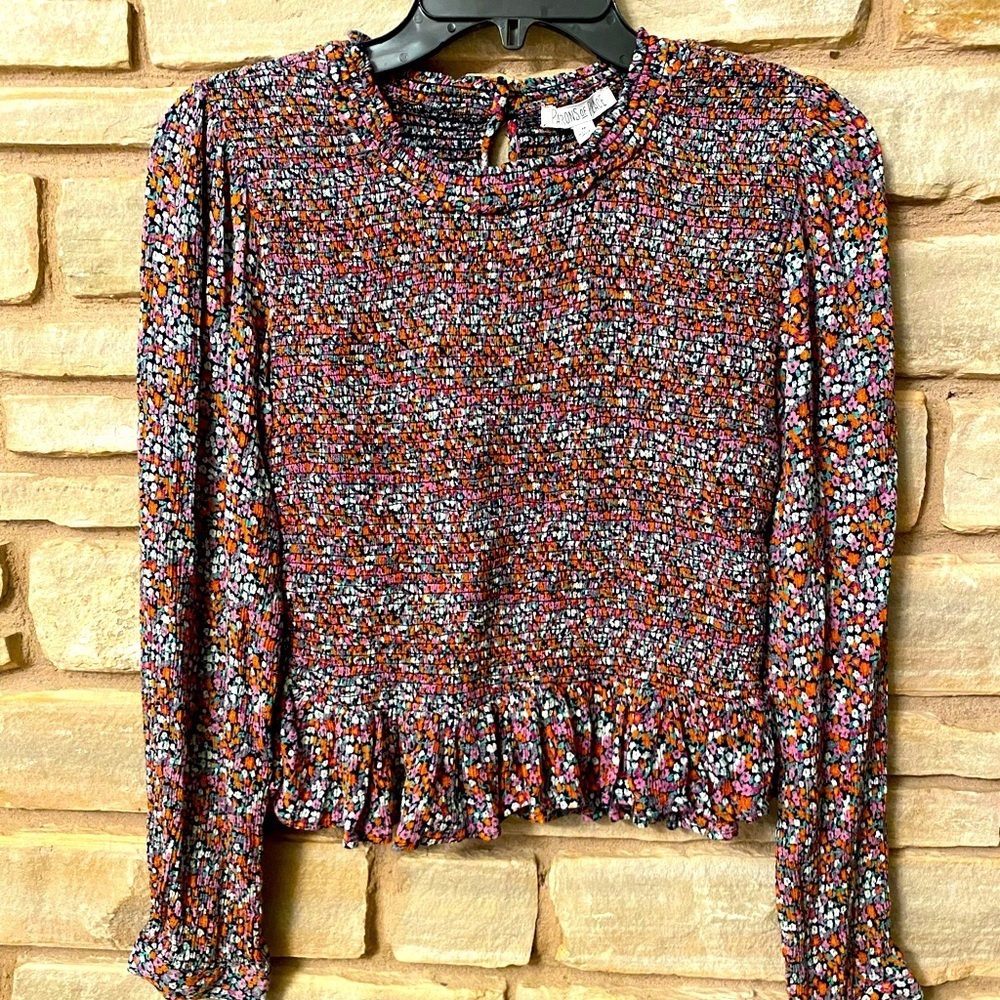 Patrons of Peace Floral Smock Peplum Long Sleeve Crop Top size M